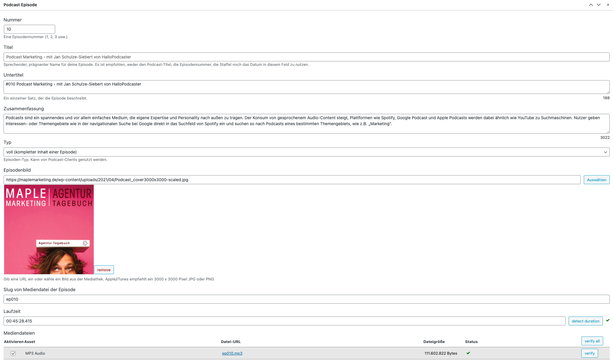 Podlove im Backend